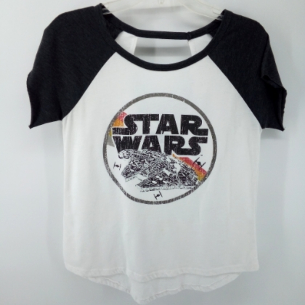 Star Wars Millennium Falcon Raglan Graphic Keyhole Cotton Blend Tee S